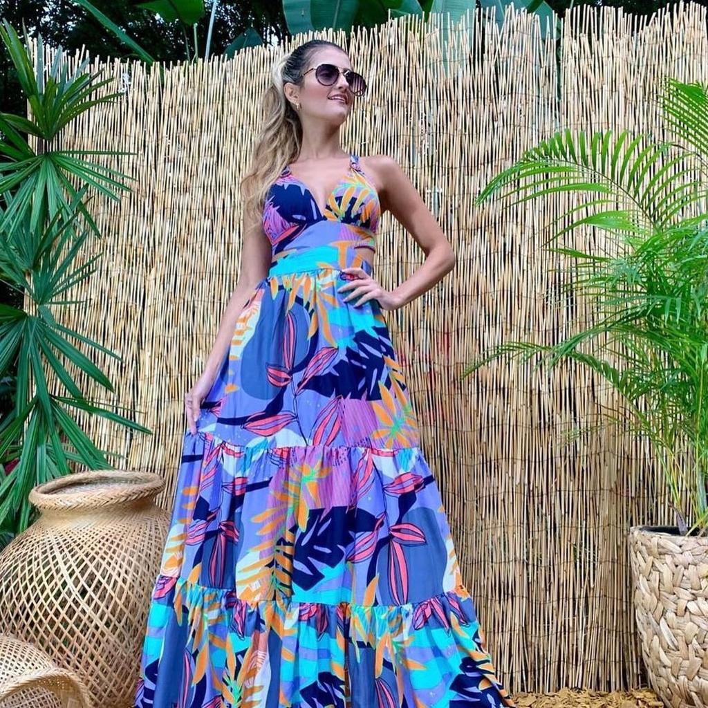 Spring And Summer New European And American Women'S Clothing Fashion Printed Sexy Dress, Suspender Deep V Sleeveless Backless Dress