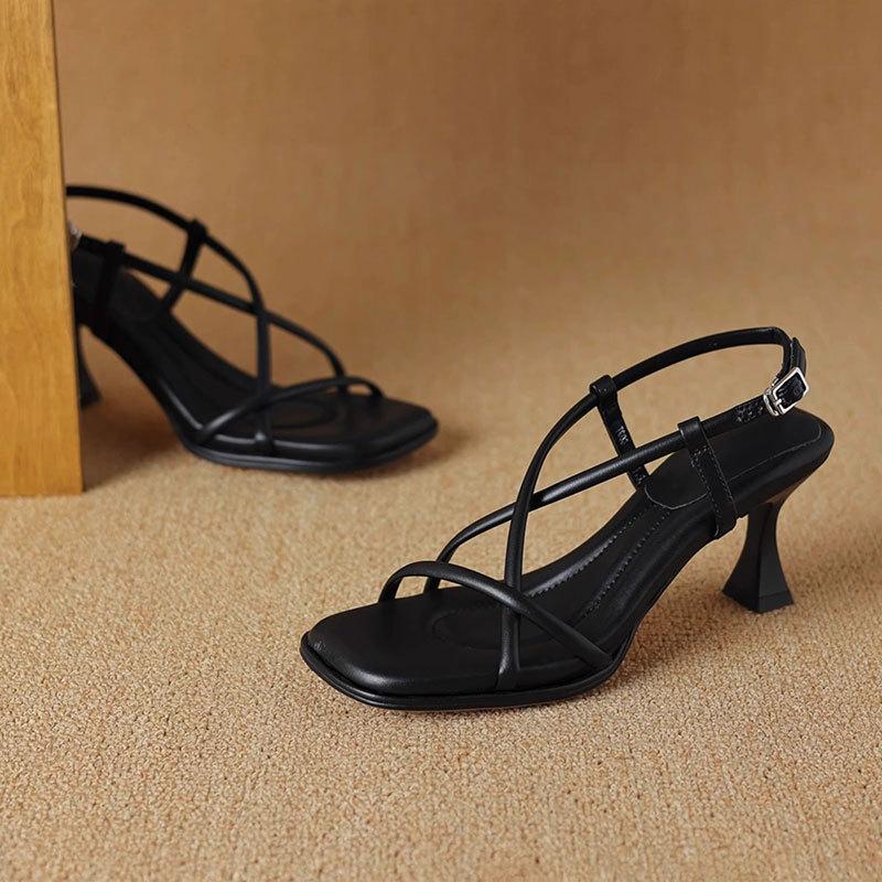 Fashion 2025 Summer New Sandals Women's Summer Outwear Thin Heels Soft Bottom French Exquisite High Heels