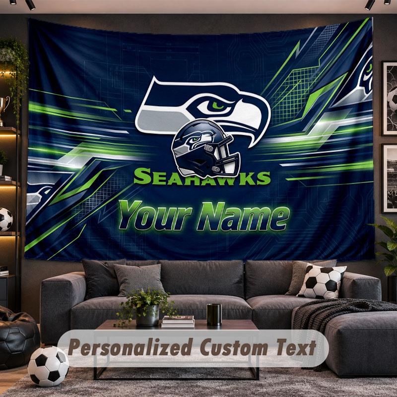 Wall Hanging Tapestry Custom NameSeattle Seahawks Pattern Personalized Printed Fabric Wall Decor