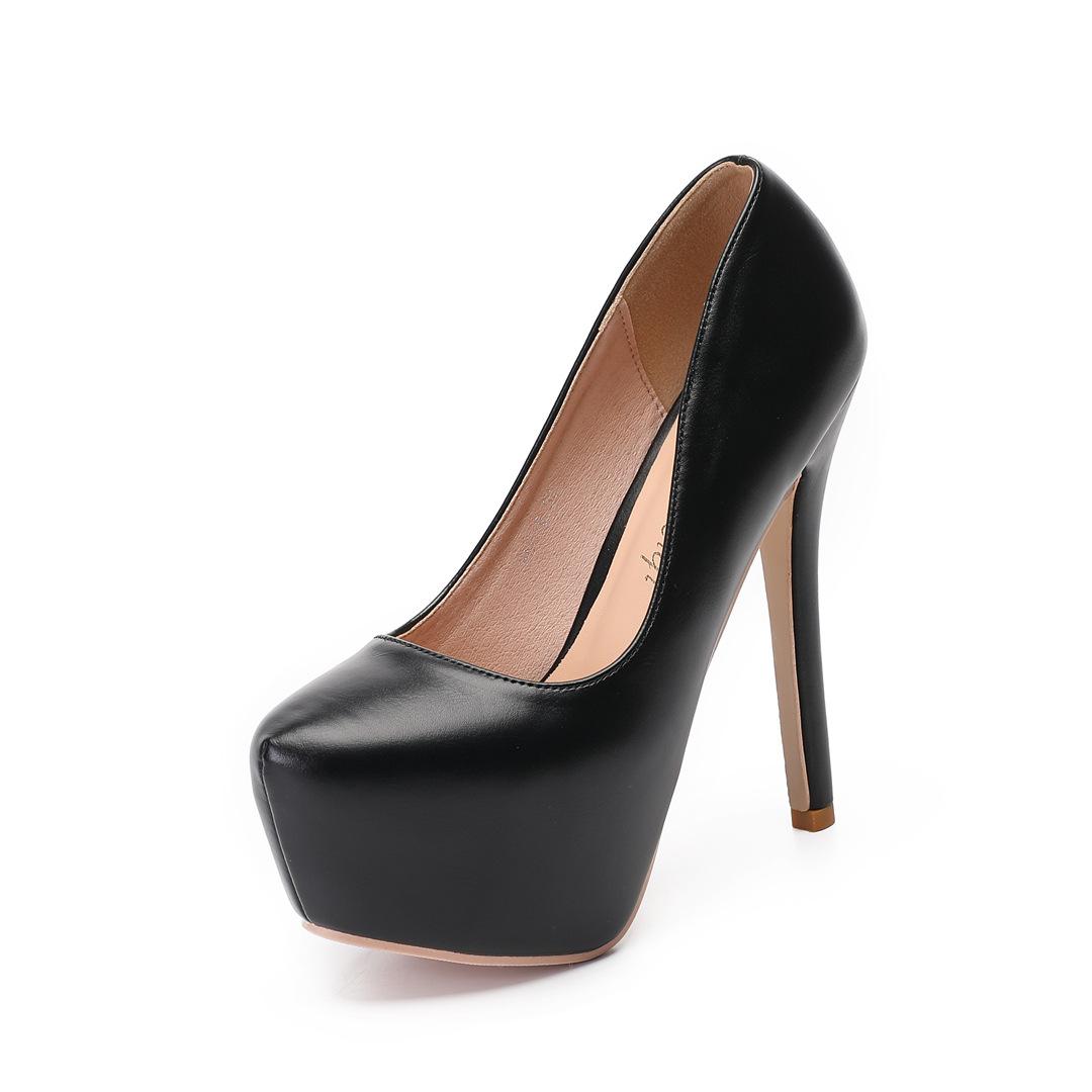 

Изысканные женские туфли на каблуках высотой 14 см. Модные тенденции. Тонкие каблуки с круглым носком. Повседневная универсальная женская обувь для ночного клуба. 43 чёрный