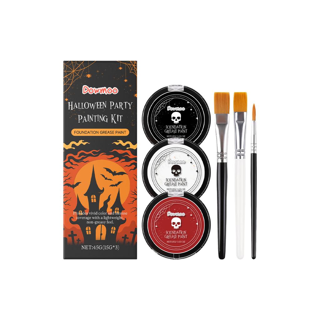 Dowmoo Halloween Face Body Paint Grease Paint Kit Black White Red Face Foundation Makeup with 3 Brushes Zombie Vampire Clown
