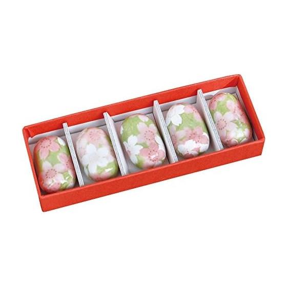 Yamako Chopstick Rest Set, Stackable Cherry Blossom Design, 5 Pieces, Gift Boxed, 80527, Japanese Ceramic