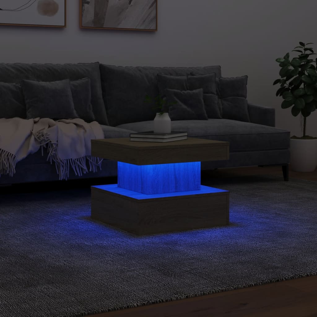  LED Coffee Table, Sonoma Oak, 50x50x40 Cm