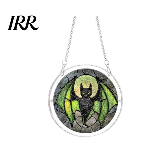 Acrylic Puzzle Art Halloween Scary Bat Pumpkin Jigsaw Suncatcher, Stained Glass Style Party Decoration Window Hanging Decor for Home,