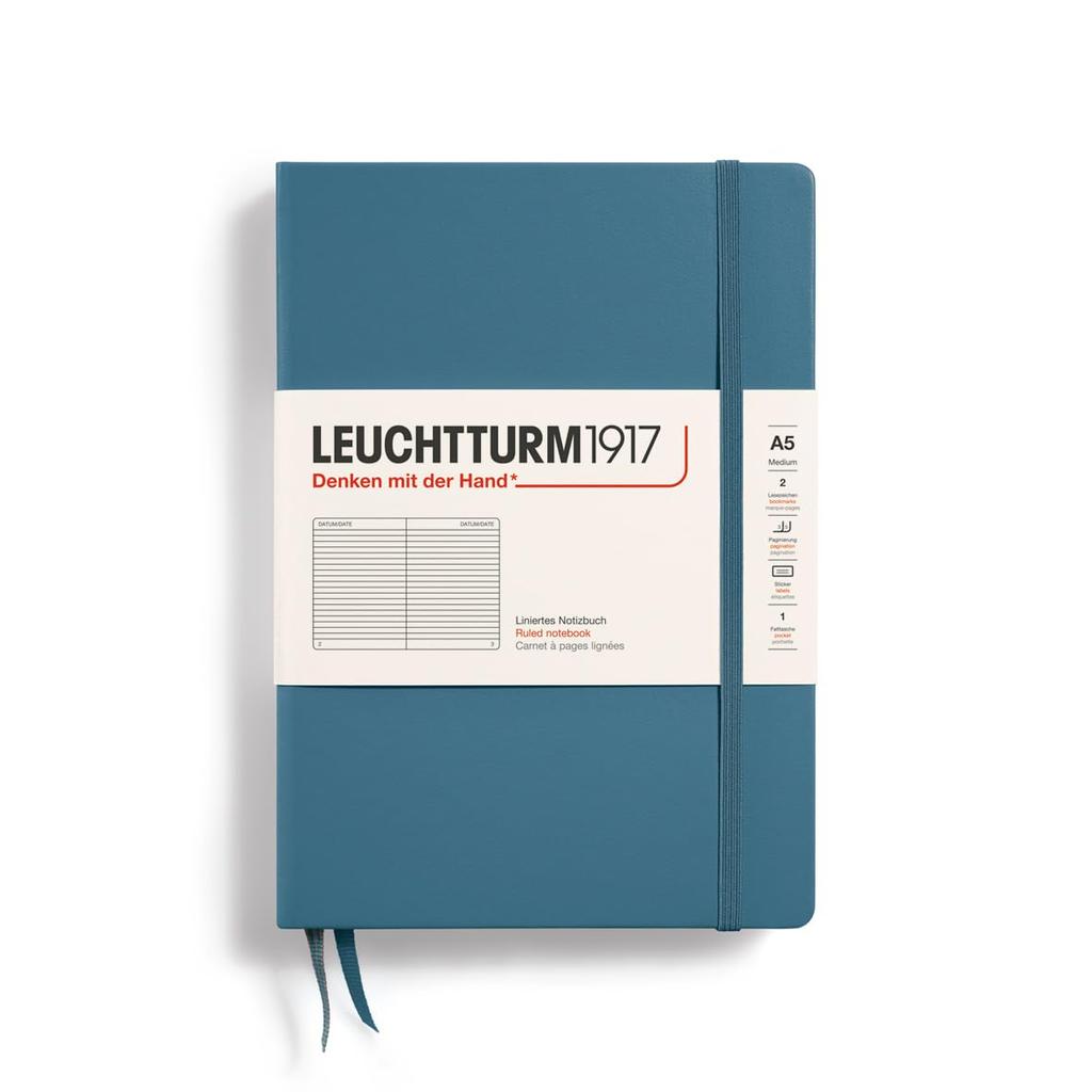 Leuchtturm Horizontal Stone Officially Imported Notebook, A5, Ruled, Blue, 363335,