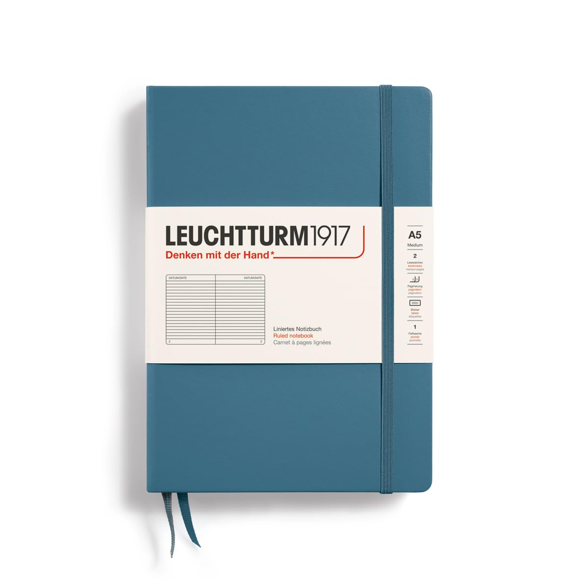 

Блокнот Leuchtturm Horizontal Stone Официально Импортированный, A5, Линованный, Синий, 363335,