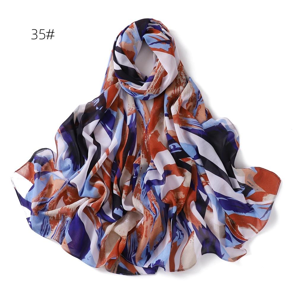 New Flower Printed Chiffon Scarf Malaysian Popular Patterned Headscarf High Quality Long Shawls Muslim Women Summer Hijab Wraps