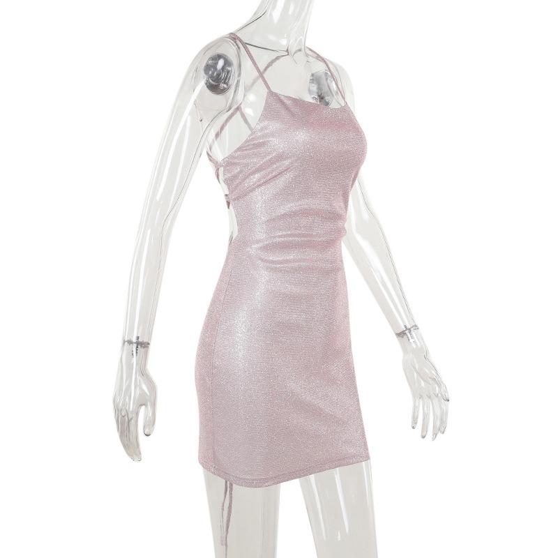 Fall Short Dress Fashion Style Sexy Slim-fit Sparkly Halter Strap Slip Dress