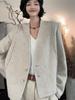 Women's Off-Season Double-Faced V-Neck Wool Coat - Elegant, Loose-Fit, Short Design