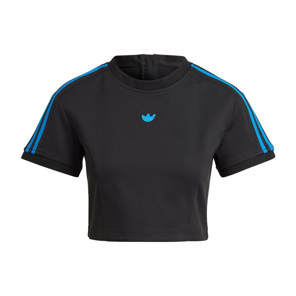Adidas Originals Trefoil Blue Version Crop Tee With Striped Logo Print Women Tops Black IB4548