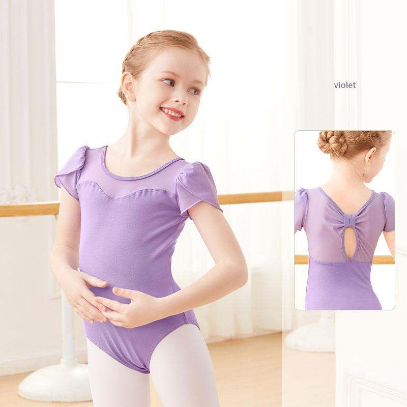 

Ballet Leotards for Girls Splice Short Sleeve Kids Dance Leotards Back Bowknot Gymnastics Leotard Cotton Ballet Dancing Bodysuit 110