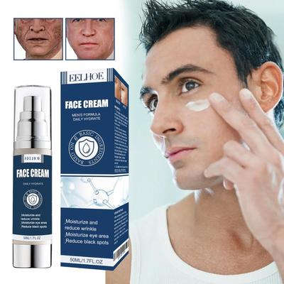Crème Visage Homme 50ml Réduit les Ridules + Raffermit la Peau Hydratation 24H, Formule Naturelle, Convient aux Peaux Matures/Fatiguées