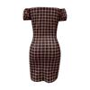 Women's Sexy Bag Hip Lace-up Dress Plaid Print Leaky Shoulder Fashion Short Skirt