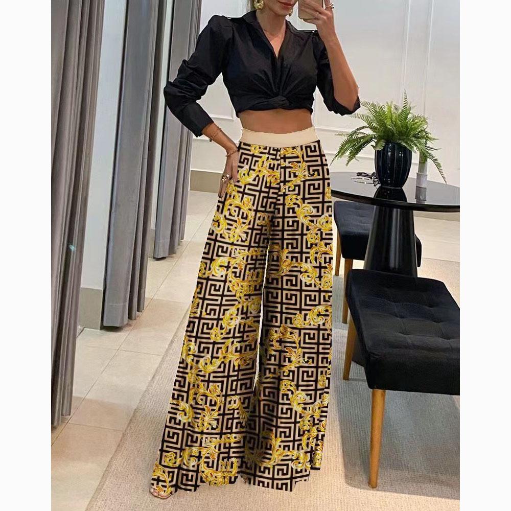 Autumn Women's Fashionable Printed Wide-leg Pants