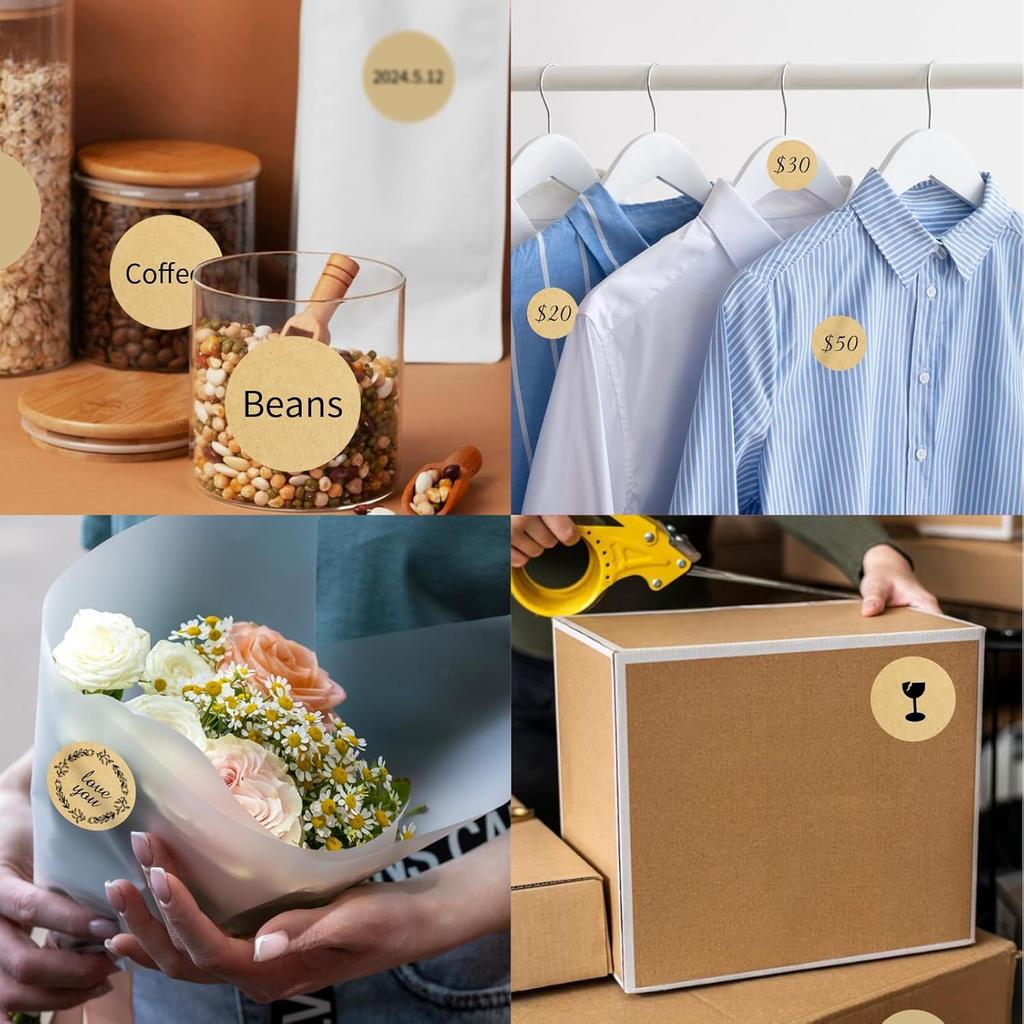 500 Stickers Kraft Paper Circular Self-adhesive Label Paper Project Classification Name Sticker Personalized Convenient Label
