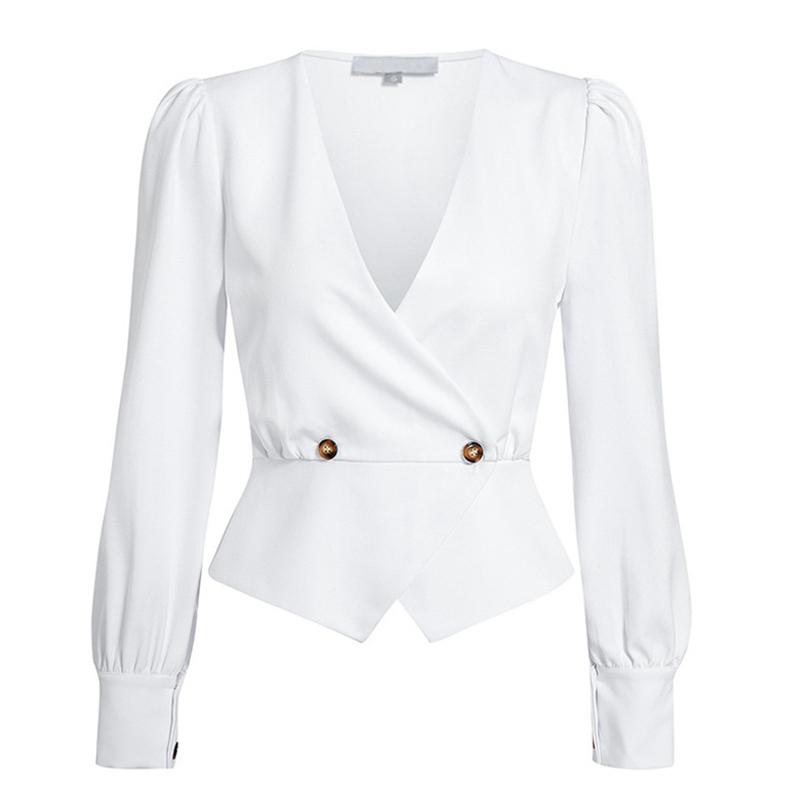 Women Fashion Solid Color Long-sleeved Sexy V-neck Shirt Lady's Casual Thin Shirt