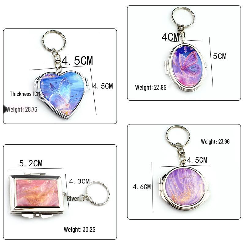 Mini Heart-Shaped Double-Sided Mirror Keychain - Portable Metal Pendant Gift