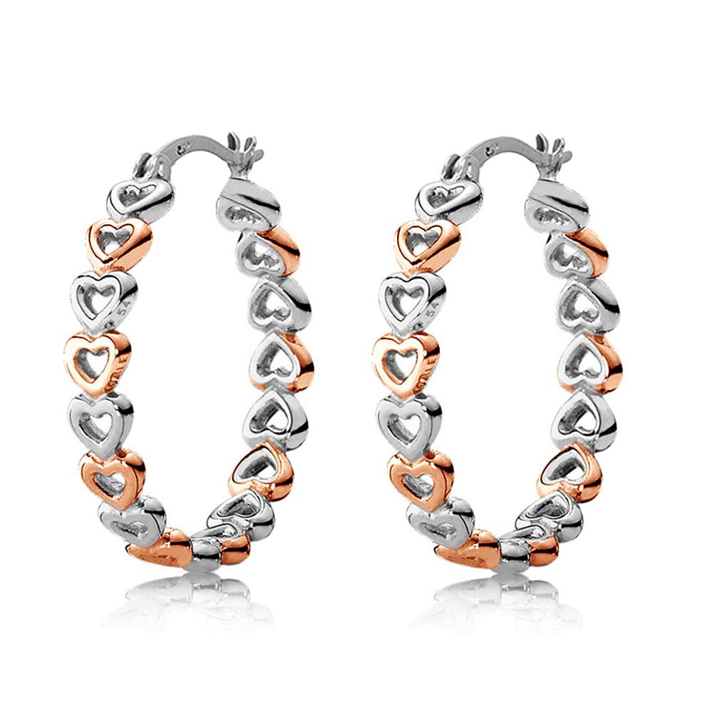 LeCalla S925 Sterling Silver Jewelry Two-Tone Love Heart Click-Top Hoop Earrings for Women 26MM