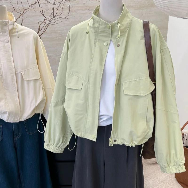 Spring Autumn Loose Casual Jacket Work Top Korean Style Stand Collar Short Women's