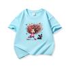 Kids Cotton T Shirt Colorful Hair Girl Running With Black Puppy Print Crew Neck Short Sleeve Tee Casual Boys Girls Summer Tops