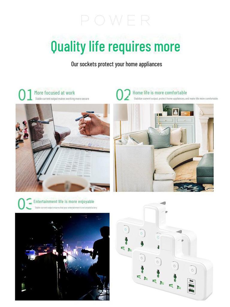 "Multifunctional USB Power Socket: UK, EU, US Standards, 220V"