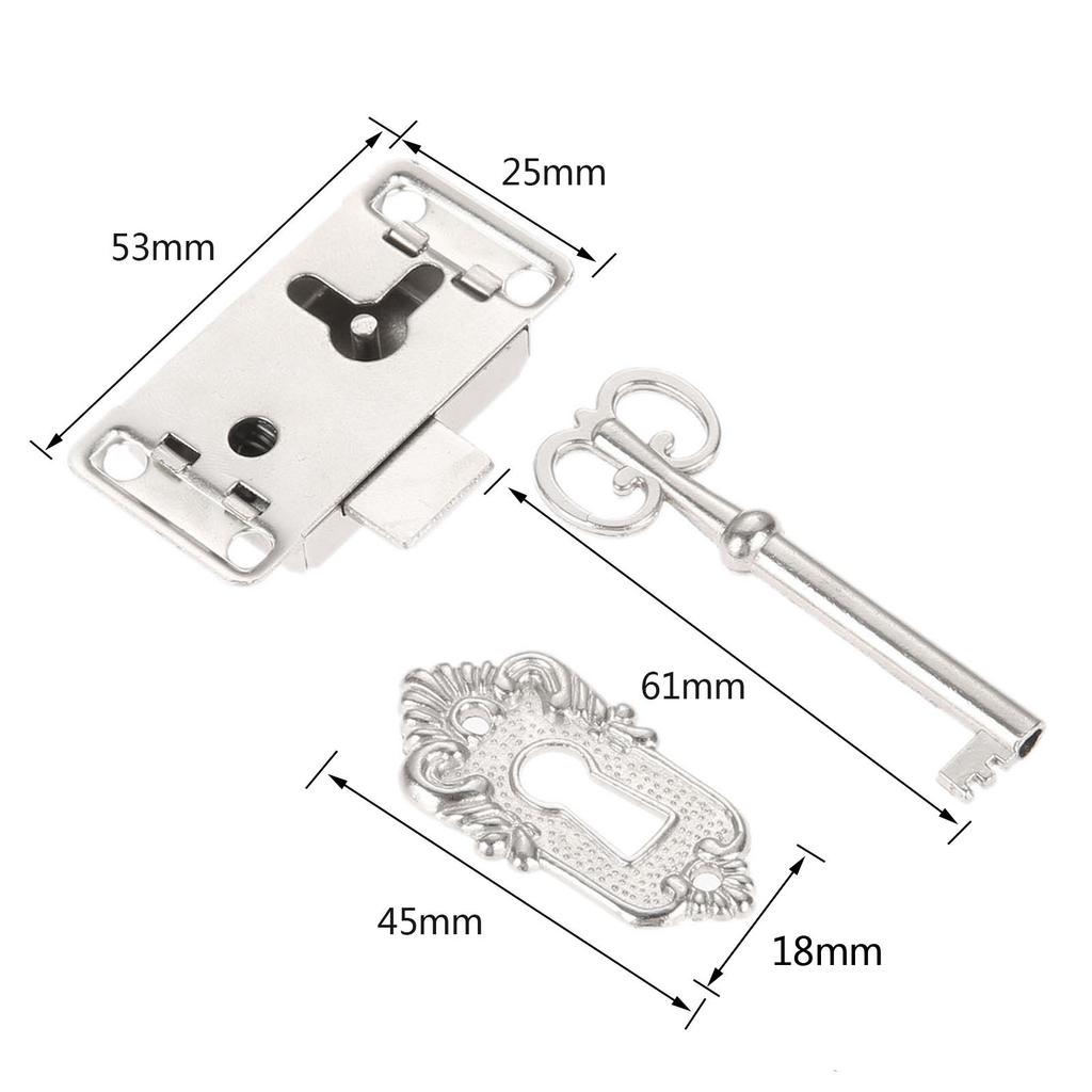 DRELD Antique Iron Door Lock Drawer Jewelry Wood Box Cabinet Wardrobe Cupboard Door Lock + Key Furniture Hardware Silver/Black