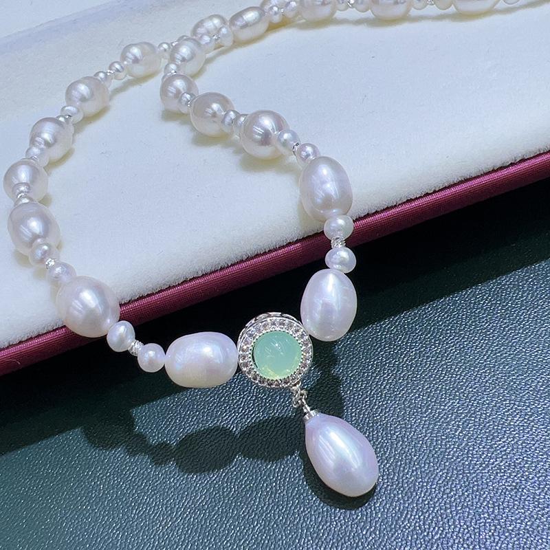 Aquamarine Cubic Zirconia & Freshwater Pearl Choker Necklace in S925 Silver - Versatile Fashion Accessory