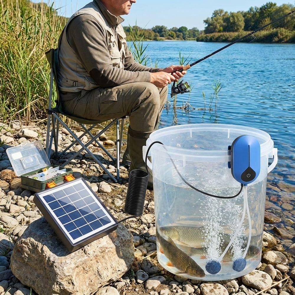 with Air Hose Bubble Stone Solar Powered Oxygen Pump Pond Aerator Horticultural Water Circulation