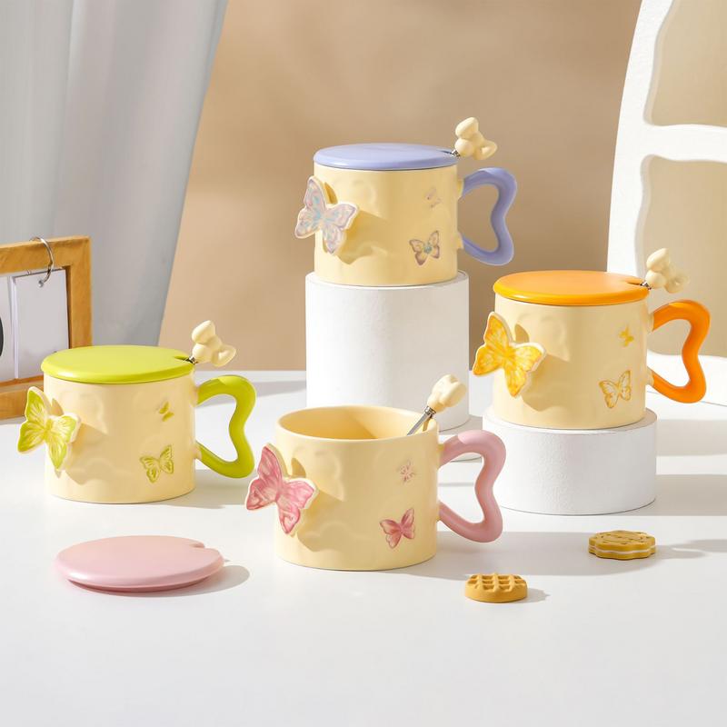 3D Flower Butterfly Ceramic Coffee Mug Butterflies Tea Cup Milk Water Cups Birthday Gift for Girlfriend Mom Women Mothers Day