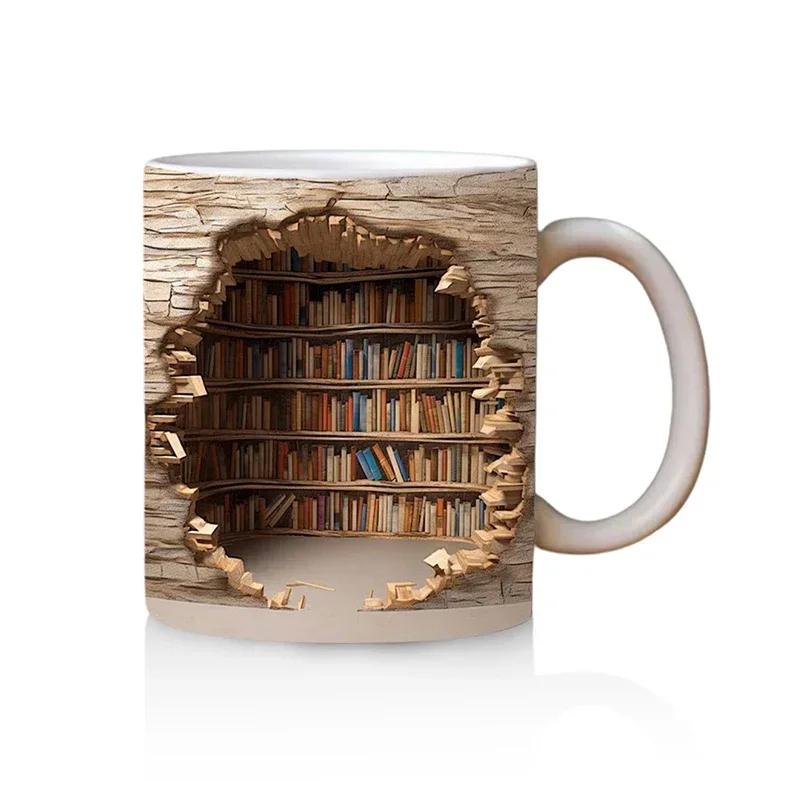 3D Library Bookshelf Ceramic Mug Cup Creative Book Shelf Multi-Purpose Coffee Mugs Home Table Decoration Friends Gift