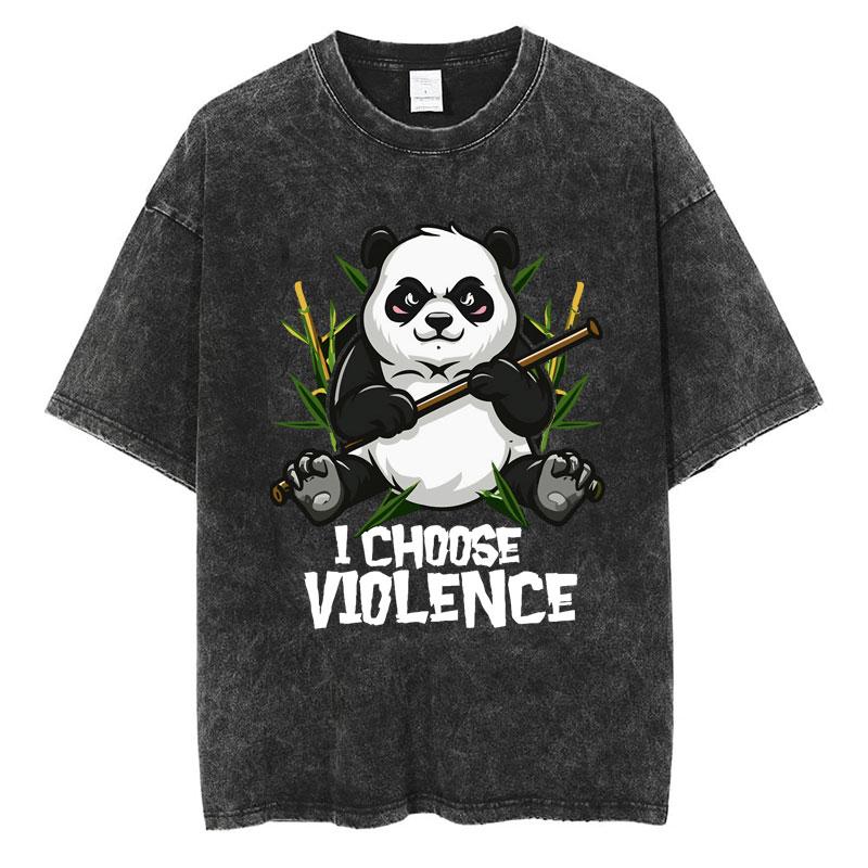 Funny I Choose Violence Washed T Shirt Funny Cat Meme Popular Short Sleeve Men Women Oversized Casual Cotton T Shirts Streetwear