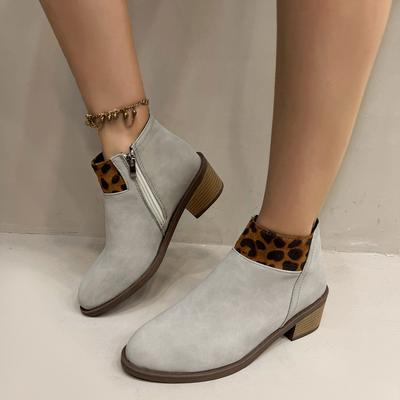 Herbst Damen Leopardenmuster Wildleder Stiefeletten Mode Runde Zehenpartie Damen Sexy Leopardenmuster Slipper Warme Stiefeletten Botas Mujer