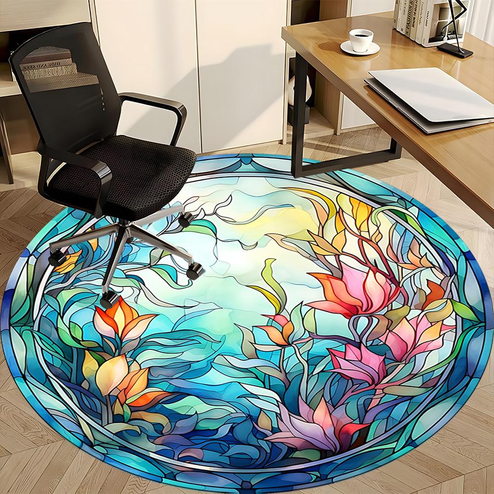 1 Stück Floral Buntglas Büro Runder Teppich, Unter Bürostühlen Schlafzimmer Wohnzimmer Heimdekoration, Raumdeko