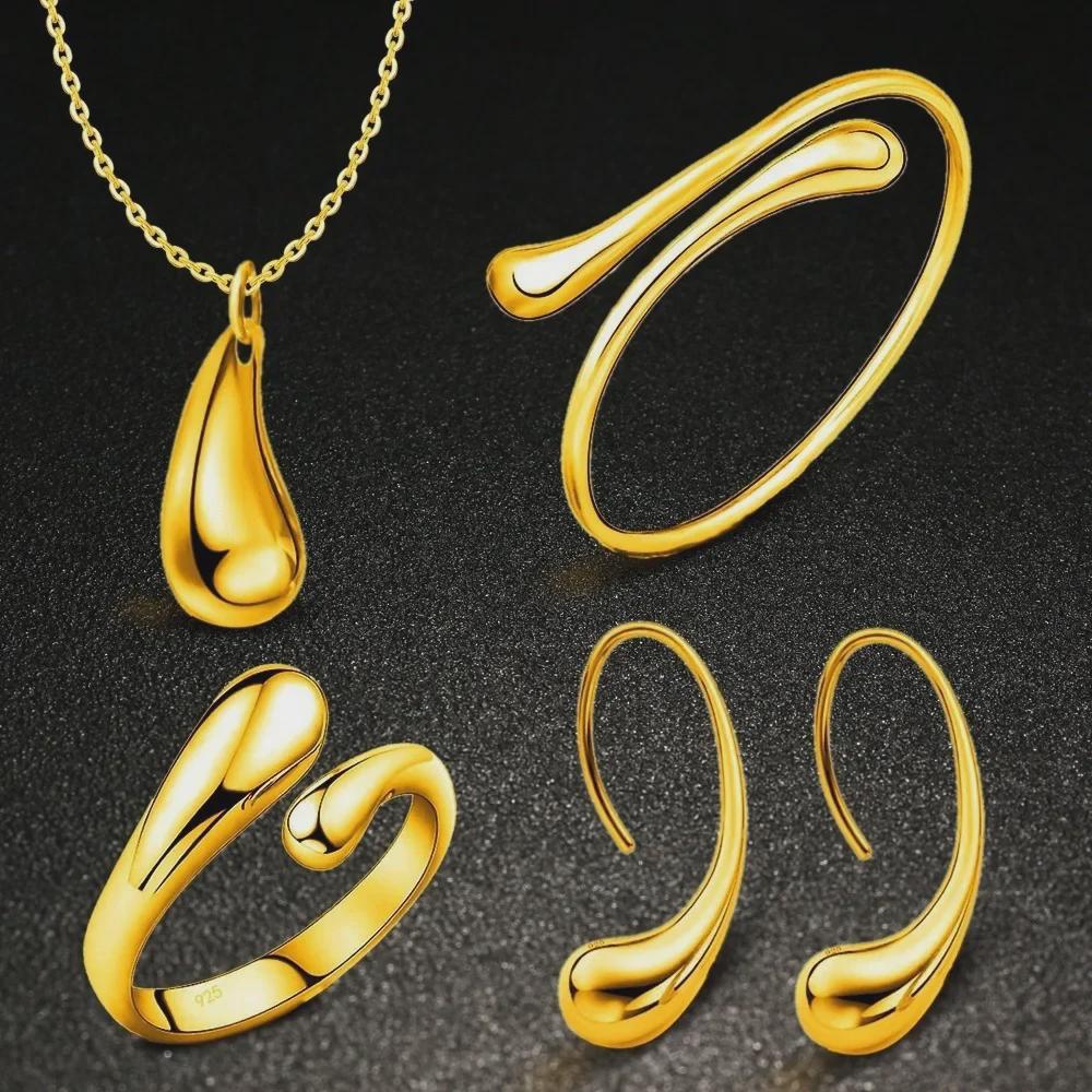 Elegant Retro Silver Jewelry Set: Teardrop Earrings, Wide Bracelet, Necklace, Ring, Oval Earrings for Women.