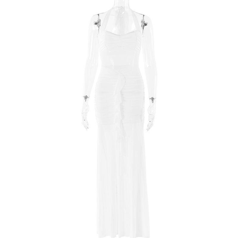 

Outfitgirl Elegance Sleeveless Pleated Backless Slim Fit Dress Party Gathering Fancy Vacation Dress White White S