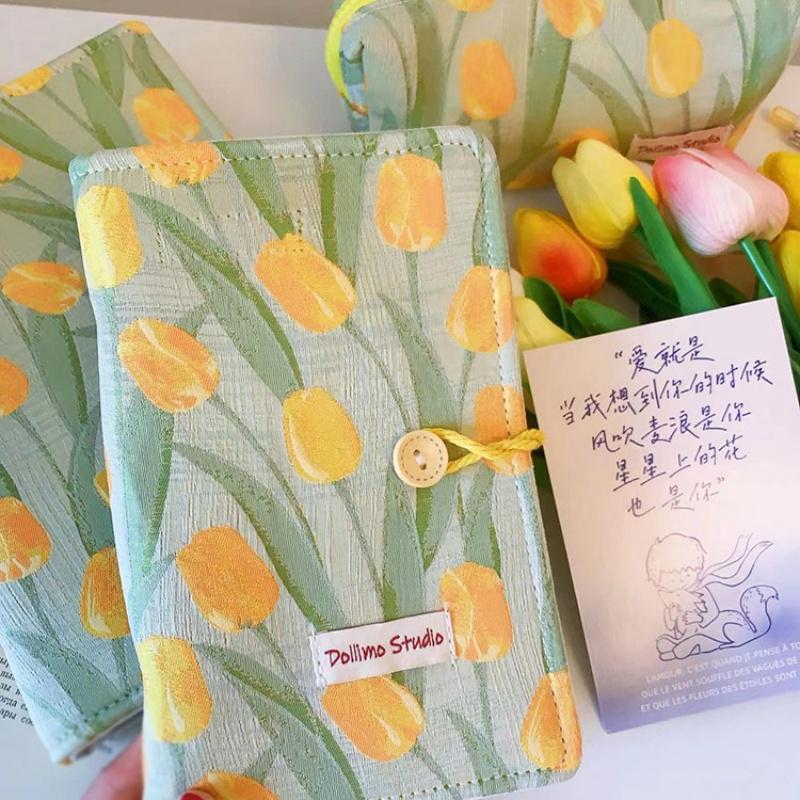 A6 Ins Tulip Material Cover Binder Handbook Girl Student Writing Grid And Blank Sketchbook Cute Portable Diary Journal Stationery
