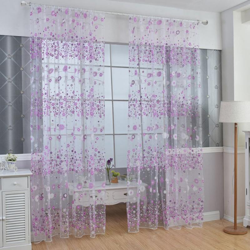 

100x200 см прозрачная занавеска с цветочным принтом, тюль, драпировка для спальни, гостиной, балкона, украшения окна 100*200cm фиолетовый