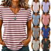 Women V Neck Casual Top Short Sleeve Plaid Checkered Pattern Lightweight Blouse for Everyday Wear and Outdoor Activities