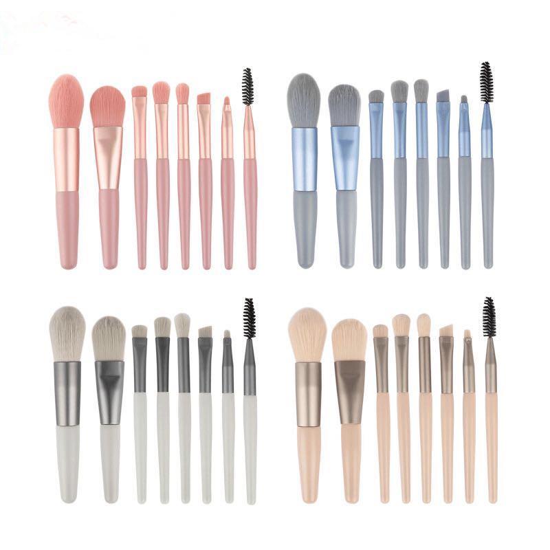 Macaron Series Mini Makeup Brush Set - 8 Portable Soft Bristle Tools for Eyeshadow