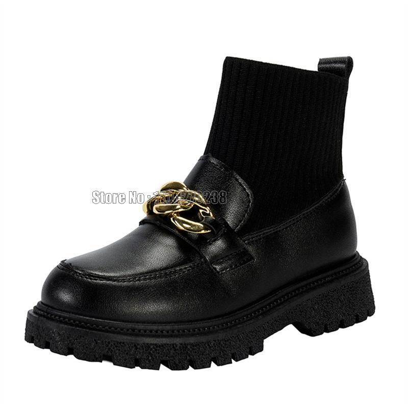 Children Socks Leather Boots Platform Slip On Girls Princess Non-slip Thick Bottom Kids Shoes