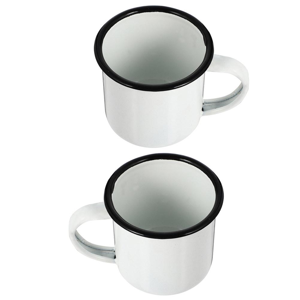 2Pcs Enamel Cup Vintage Enamelware Design Stable Base Non Slip Bottom Enamel Mug for Hot Drinks Cold Beverages