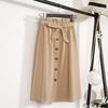 Literary High-Waist Buttoned A-Line Midi Skirt