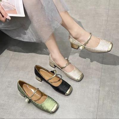 Mary Jane francesi tacchi alti autunno nuovo con gonna tacco spesso punta quadrata scollatura bassa scarpe singole temperamentose