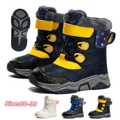 Botas de nieve cálidas para niños, zapatos de algodón para invierno, nieve antideslizante, botas de felpa cálidas para exteriores, calzado peludo cálido e impermeable, zapatillas cálidas