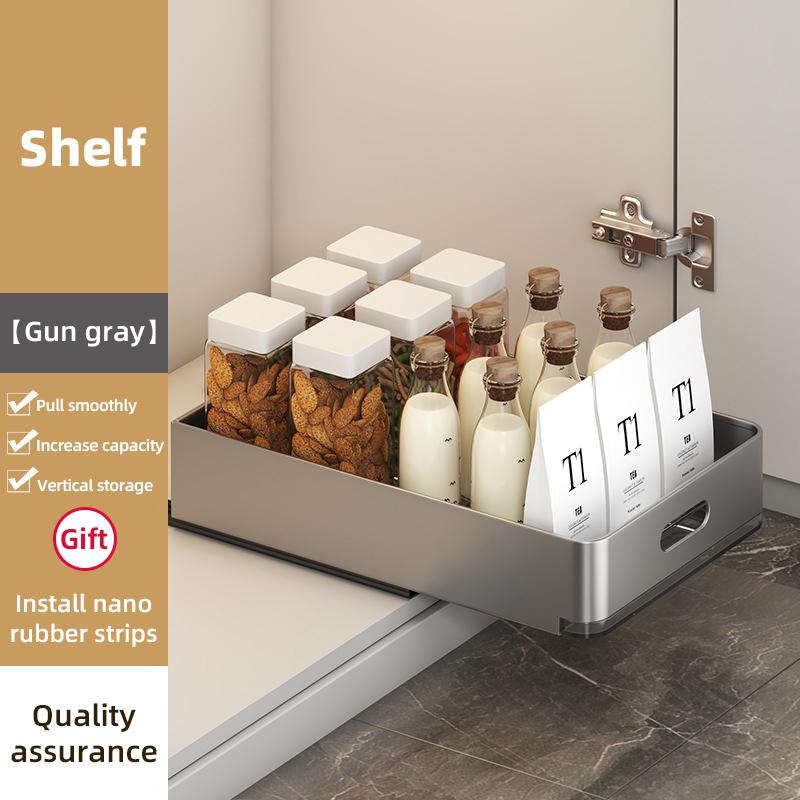 Kitchen Sliding Dish Rack Home Pull-out Drawer Bowl Storage Shelf Dish Drying Storage Box With Sliding Rail Kitchen Storage Rack