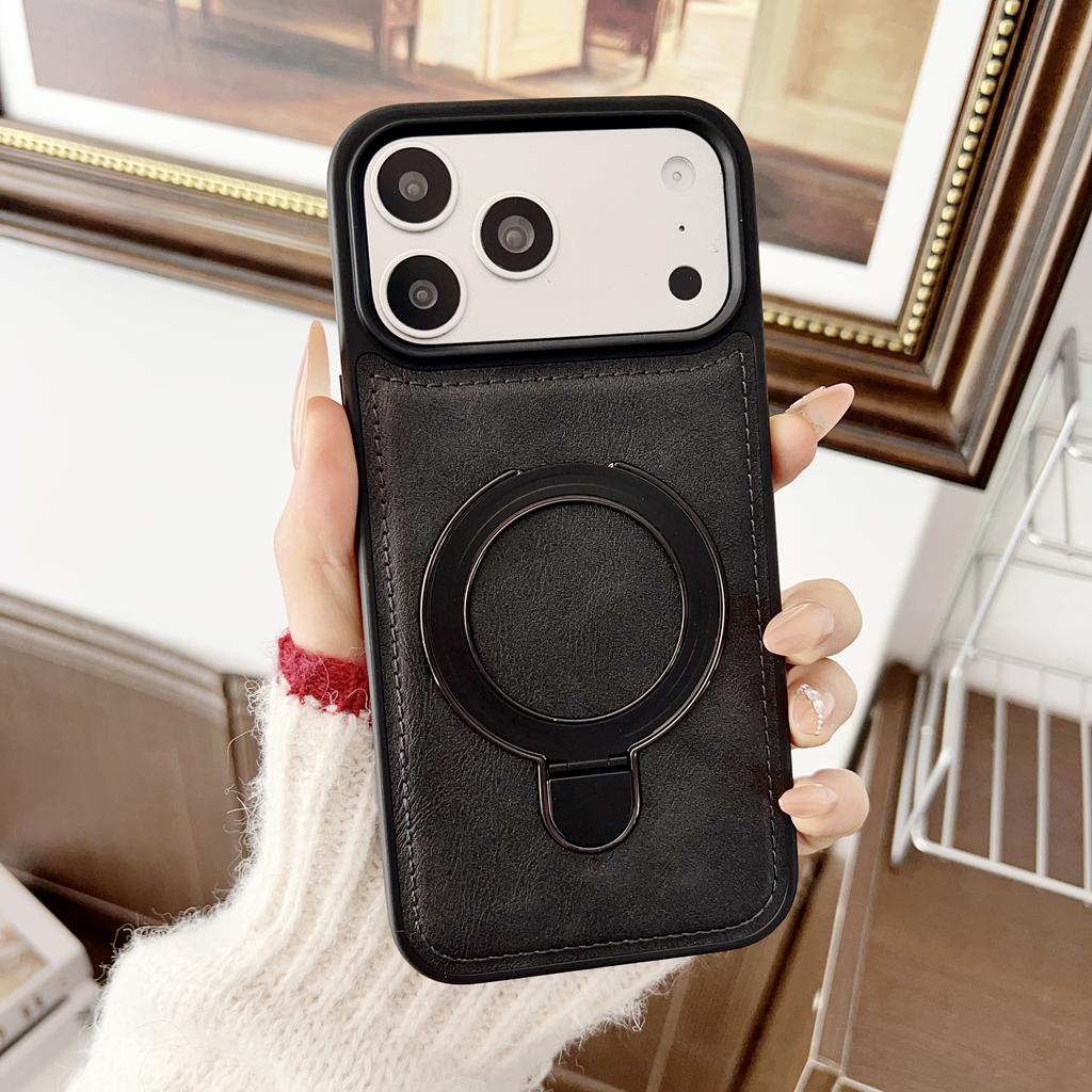 Invisable Bracket Magnetic Leather Case For iPhone 17 Pro Max 16 Plus 15 14 13 Shockproof Skin Feel Kickstand For Magsafe Cover