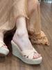 Small Muffin Platform Sandals Women's Straw Woven Wedge Slippers Cm Summer Wear High Heel Slippers
