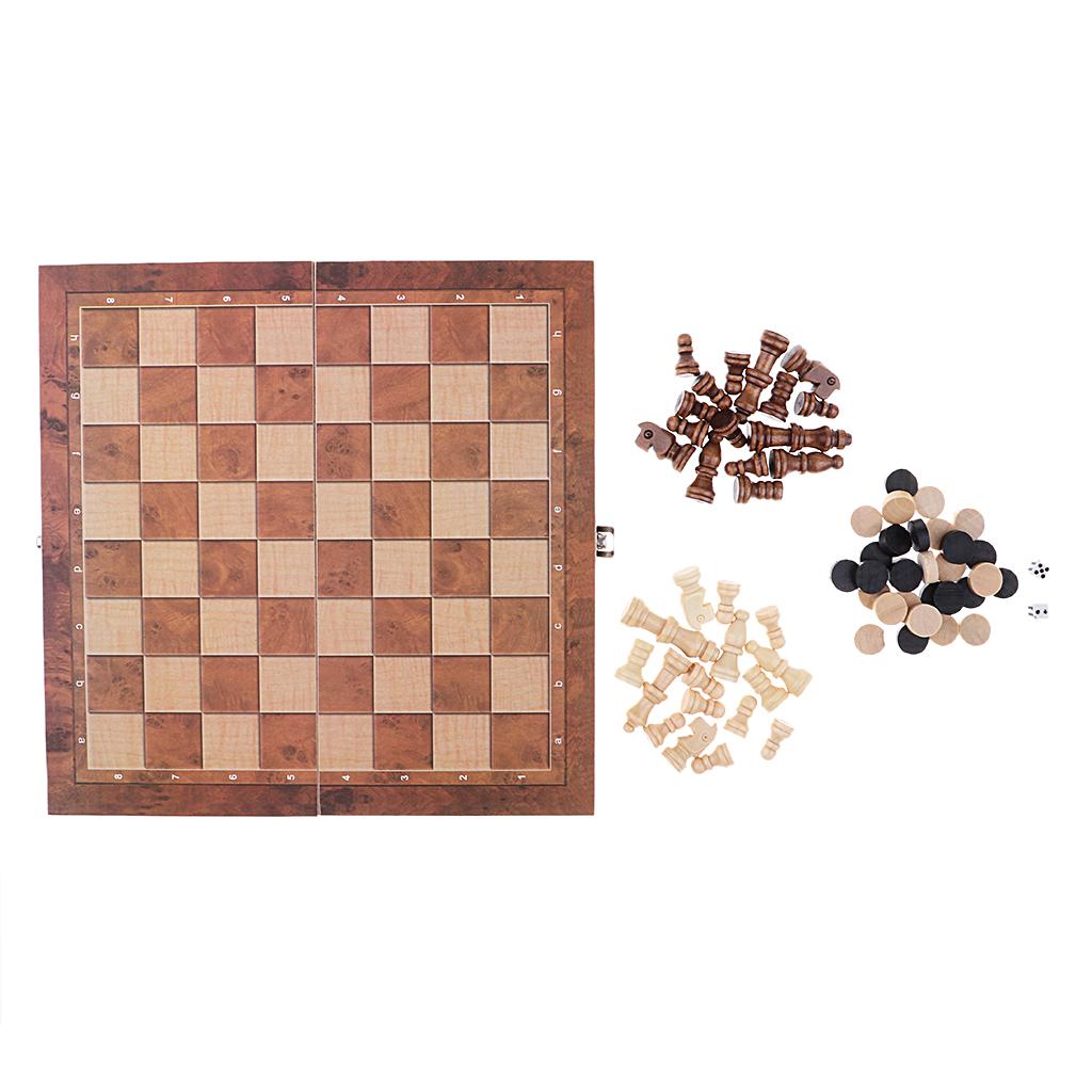 

Folding 3-in-1 Classic Wooden Chess Set Board Game Set 24x24cm Chess Checkers Backgammon Portable Travel Board Game Set for Kid