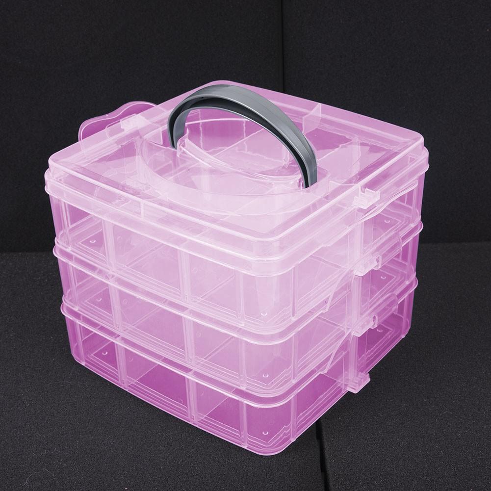 

Portable Clear Plastic Jewelry Storage Box 3 Layers Container for Crafts розовый