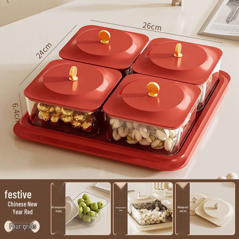 Multi-Compartment Square Snack & Candy Tray with Lid